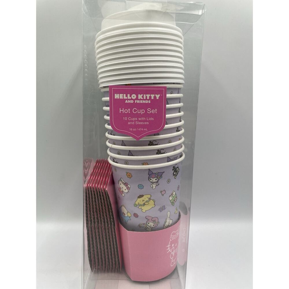 Hello Kitty Hot Cup Set Of 10 With Sleeves & Lids New In Box